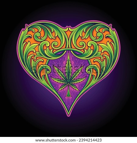 Classic engraving floral cannabis heart shaped vector illustrations for your work logo, merchandise t-shirt, stickers and label designs, poster, greeting cards advertising business company or brands