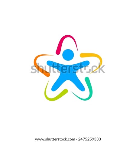 This logo combines a star with a simple child icon, featuring vibrant colors that convey joy and happiness. It embodies a playful and cheerful spirit, perfect for children’s branding.

