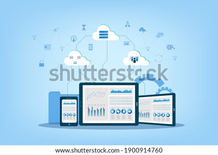 Cloud computing technology with icons on digital device vector illustration