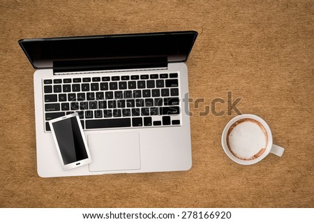 casual office top view on leather background
