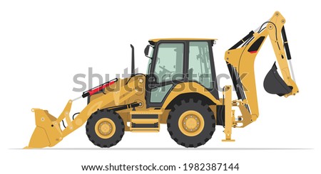 Backhoe Loader Heavy Equipment Transportation Vector Isolated Illustration