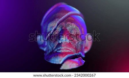 Dissected or sliced head sculpture of Abraham Lincoln. Backlight. Depth of field. Dark background. Abstract male head from dots.