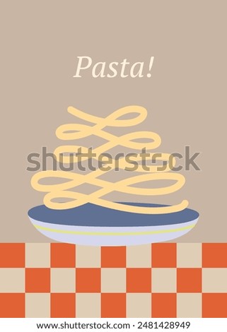 Vector hand painted trandy traditional Italian cuisine spachetti pasta illustration. Cute flat simple hand drawn modern interior art poster