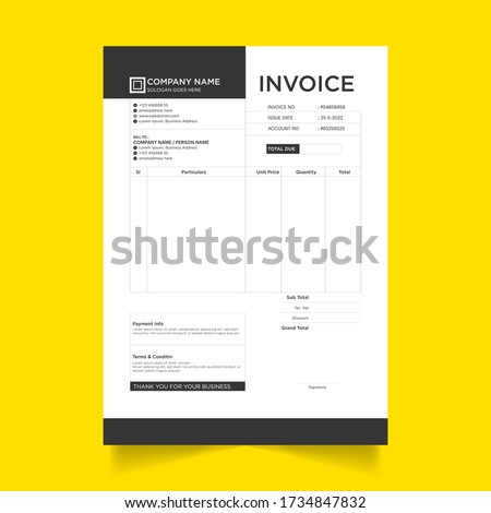 Black and White Minimal Business Invoice Template Vector Format 