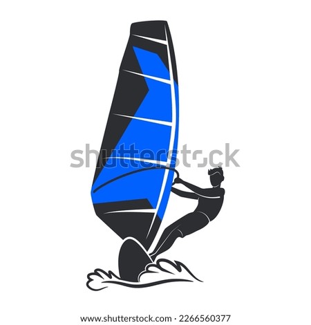 Male Windsurfing. Vector illustration in the engraving style