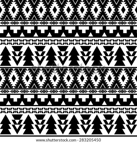 Seamless Vector Black And White Pattern In The Style Of Boho Or Hippy ...