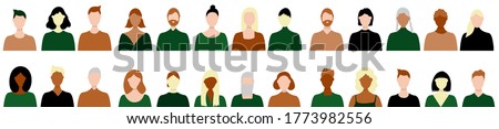 Panoramic vector illustration of hand drawn people. A multinational group of men and women. Busts of people in full face. top torso of people for banners, advertisements.