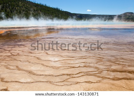 View of the Grand Prismatic Springs in Yellowstone National Park, Wyoming.