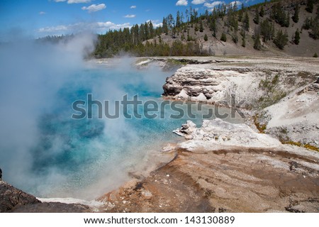 The beautiful Excelsior Geyser Crater hot spring in Midway Geyser Basin at Yellowstone National Park, Wyoming. USA.