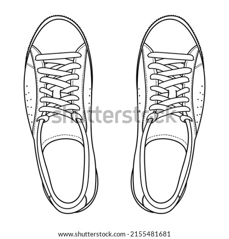 Hand drawn sneakers, gym shoes. Above view. Doodle vector illustration.