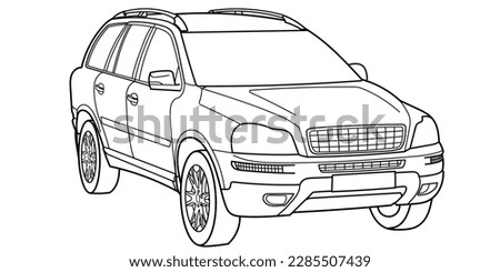 Classic luxury suv car. Crossover car front view shot. Outline doodle vector illustration. Design for print, coloring book.	

