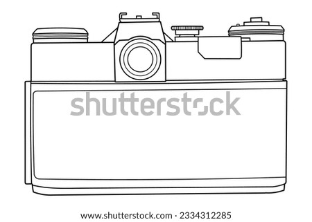 Hand drawing old SLR vintage film photo camera. Rear view, back side. Isolated doodle vector illustration	