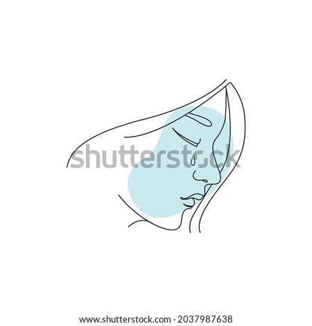 Abstract Sad woman crying in elegant line art style