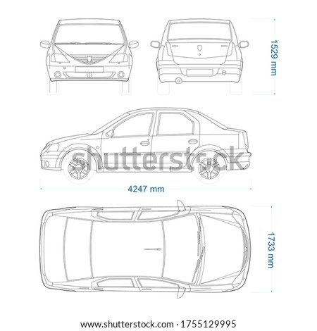 Car vector template. Car blueprint. 5 door hatchback car on white background. Mockup template for branding. Blank vehicle branding mockup.