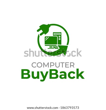 Computer buyback logo template. Electrical waste icon. Recycling old computer. E-Waste icon.