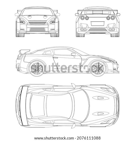 Nissan GTR coupe sport car vector template. Sport car blueprint. Car on white background. Mockup template for branding. Blank vehicle branding mockup.