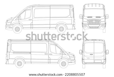 Van vector template for car branding and advertising. Light commercial van. Ford transit blueprint. Delivery truck template. Blank commercial truck.
