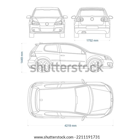 Car blueprint. Blank compact car template for branding or advertising. 