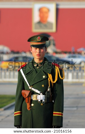 Chinese Royal Guard before Tian\'anmen Rostrum in  Beijing, China