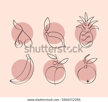 Fruits one continuous line drawing art illustration. Single line drawing of fruit. Minimalistic sketch for logo, posters, wall art, healthy concept
