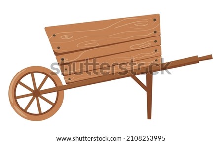 Vector drawing of a wheelbarrow isolated on a white background. Flat style agricultural equipment. Wheelbarrow for agricultural work