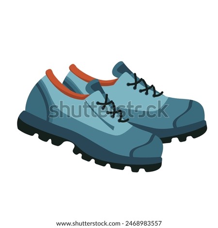 Hiking boots with laces and thick soles for hiking. Durable travel shoes made of leather, with laces in flat vector style isolated on a white background. A traveler's item of clothing. Doodle cartoon