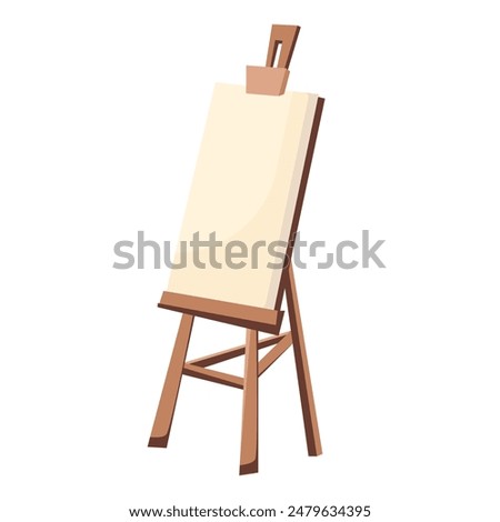 Artistic canvas in easel, wooden tools, cartoon vector illustration design in flat style. Vector easel isolated on white background