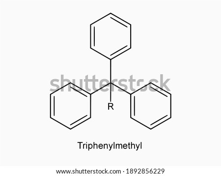 Triphenylmethyl functional group molecule formula isolated on white background organic chemistry molecular atomic atom structure