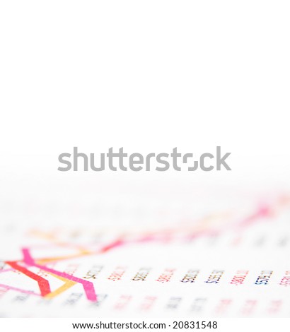 An isolated shot of a piece of paper with dollar amounts and a graph