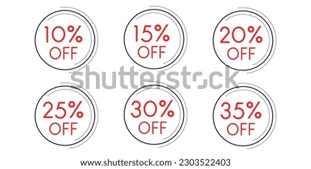 10, 15, 20, 25, 30 and 35% off. Sale banner for e-commerce or social media. White background with red letters. Louis George Cafe Fountain