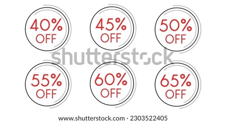 40, 45, 50, 55, 60, 65% off. Sale banner for e-commerce or social media. White background with red letters. Louis George Cafe Fountain