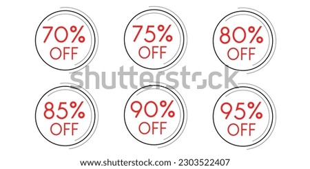 70, 75, 80, 85, 90, 95% off. Sale banner for e-commerce or social media. White background with red letters. Louis George Cafe Fountain