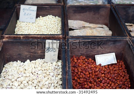Boxes of Asian Dried Food For Sale in Thailand