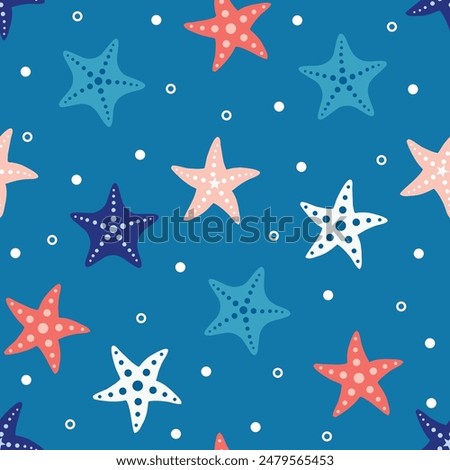 Colourful Seamless sea star Fish pattern and background vector illustration. Hand drawn Illustration sea star for fabric, wallpaper, Design.