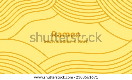 Yellow ramen soup texture banner template. Asian instant noodle, pasta or spaghetti. Japanese, Chinese wavy design. Background abstract food illustration