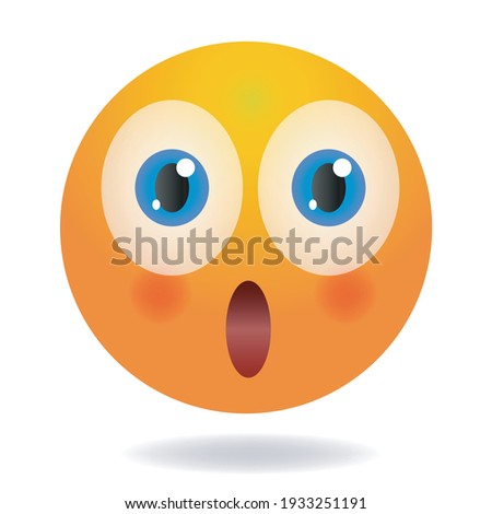 Surprised emoji. Yellow funny face. Round character with big eyes. Overwhelmed cartoon human emotion. Wow face.