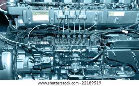 closeup details of diesel engine