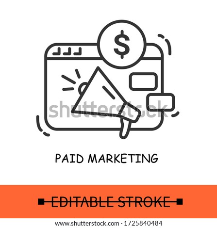  Paid advertising line icon. Online marketing strategy. Pay advertising campaign.Isolated linear vector business illustration.Editable stroke
