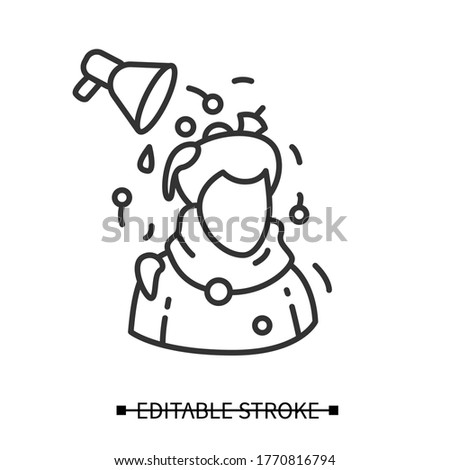 Media pressure icon. Megaphone and person simple linear pictogram. Concept of political propaganda, news and tv advertisement and information war. Editable stroke vector illustration