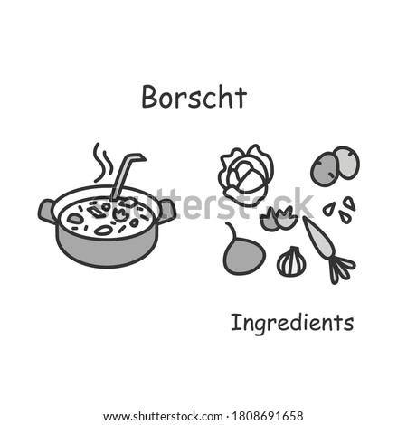 Bosch icon. Russian and Ukrainian cuisine Meat and vegetables soup or stew linear pictogram. Concept of traditional recipes ingredients and home cooking recipes. Editable stroke vector illustration