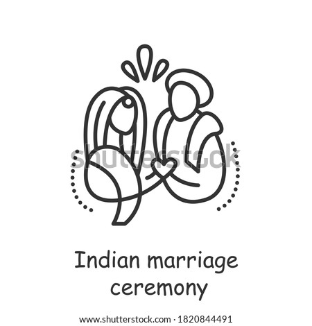  Indian marriage ceremony. Hindu wedding rites, rituals. Arranged Marriage. Kanyadaan ceremony. Indian culture, traditions and customs. Isolated vector illustration. Editable stroke 