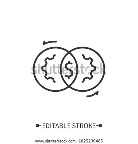 Synergy effects icon. Combination of factors and characteristics with positive financial outcome. Outline drawing. Synergistic benefits concept. Isolated vector illustrations. Editable stroke 