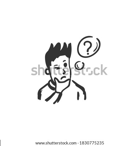 Wonder feeling icon. Wondered man. Outline sketch drawing. Human emotions and feelings concept. Confusing, surprise or curious expression. Isolated vector illustration