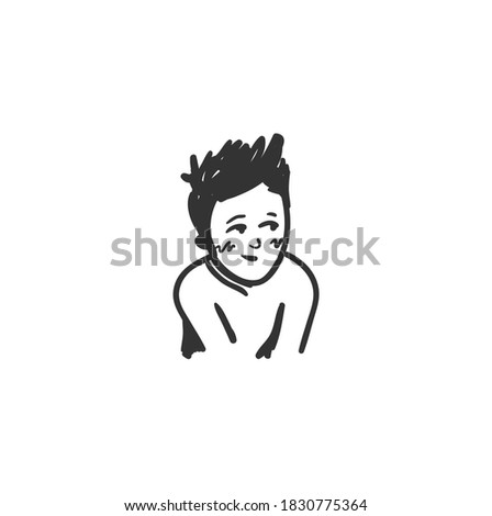 Shyness feeling icon. Blushing man. Outline sketch drawing. Human emotions and feelings concept. Embarrassing, confusing or timidity expression. Isolated vector illustration 