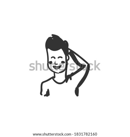 Embarrassment feeling icon. Embarrassed man. Outline sketch drawing. Human emotions and feelings concept. Shyness, modesty or timidity expression. Isolated vector illustration
