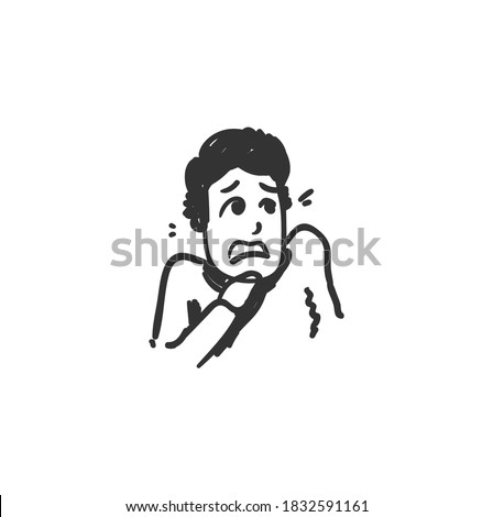 Fear feeling icon. Scared man. Outline sketch drawing. Human emotions and feelings concept. Anxiety, fright or panic expression. Isolated vector illustration