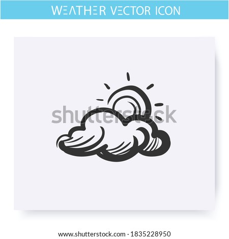 Cloudy sky icon. Hand drawn sketch. Sun behind the cloud. Overcast weather. Partly cloudy. Cloudy sky. Weather forecast concept. Meteorology sign. Isolated vector illustration 
