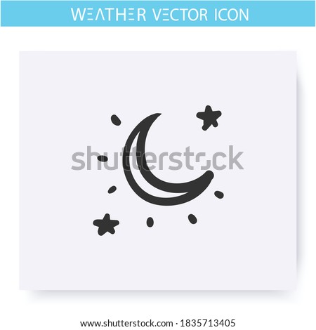 Clear night sky icon. Hand drawn sketch. Clear weather. Starry sky with moon. Moonlight. Cloudless night sky. Weather forecast concept. Meteorology sign. Isolated vector illustration