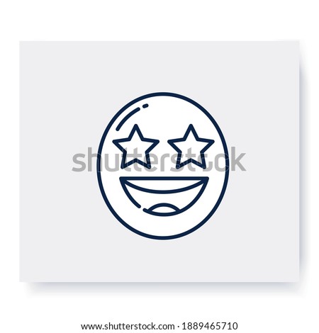 Starry eyes face line icon. Excited grinning face, wow emoticon. Facial expression emoji. Isolated vector illustration. Editable stroke 