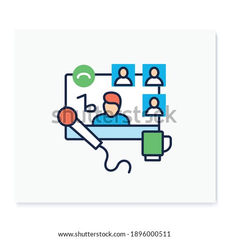 Karaoke meetup color icon. Meeting together concept. Internet streaming website. Live stream. Social distanced singing party. Remote public event. Isolated vector illustration